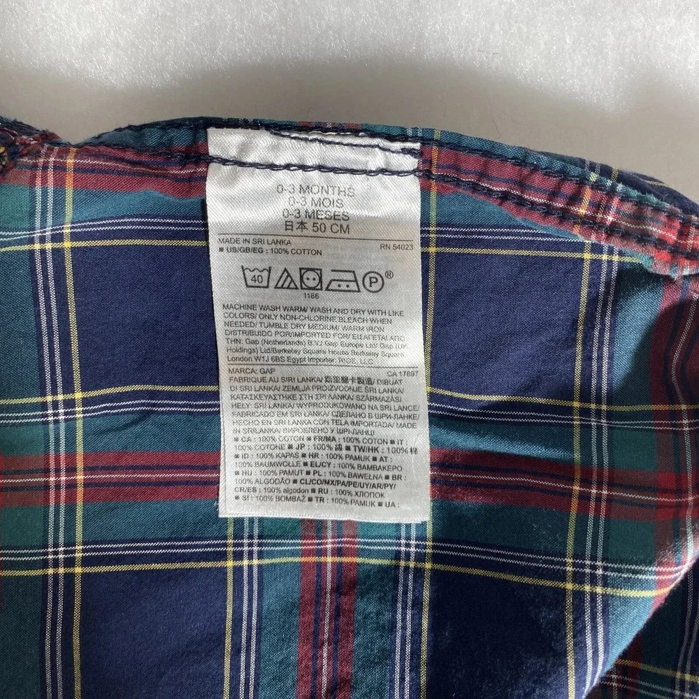 Baby Gap Plaid‎ Button Down Bodysuit 0-3 Months Navy Green Red Tartan Cotton